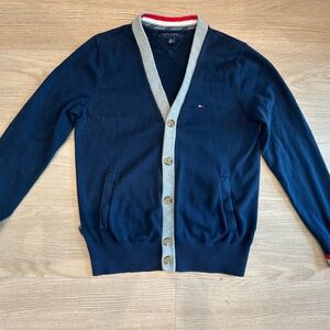 Tommy Hilfiger Navy Cardigan with Contrast Grey Trim